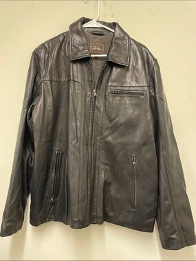 Club Room Black Leather Bomber Jacket | Size: L